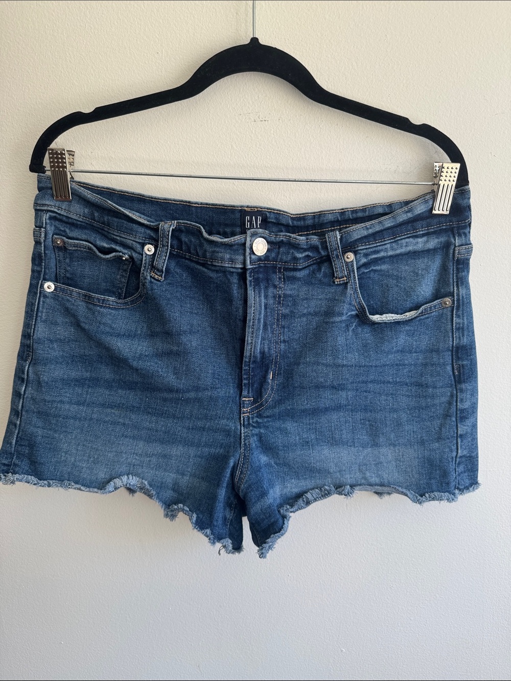 GAP Dark Blue High-Rise Raw-Hem Denim Shorts